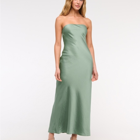 A&F Julia Strapless Scarf Elegant Maxi or Mid Dress
 Satin Green Strapless SP - Picture 8 of 12